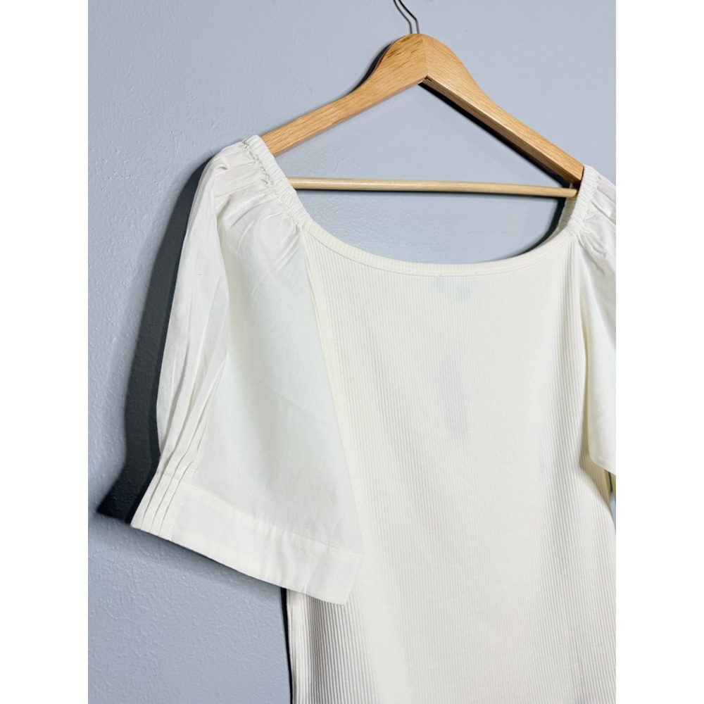 J.crew Vintage‎ rib top with cotton poplin puff sleeves XL Ivory - Picture 6 of 6